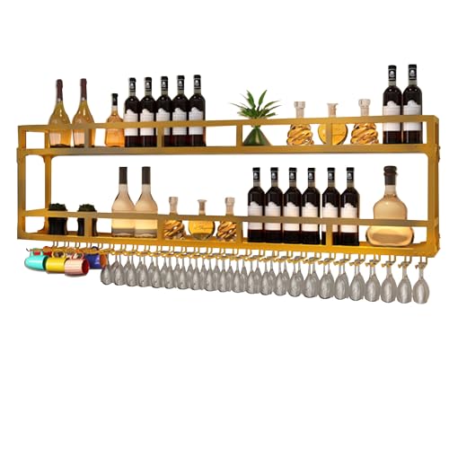Schwebendes LED-beleuchtetes Wandweinregal mit hängendem Weinglasregal Gold2 Schwebendes LED-beleuchtetes Wandweinregal mit hängendem Weinglasregal Gold2 von Generic