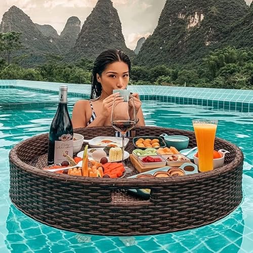 Schwebendes Tablett Rundes Serviertablett Für Schwimmer, Für Sandbänke, Spas Und Partys, Pool-Serving-getränke, Brunch, Essen Auf Dem Wassertisch, Brown, 80cm Schwebendes Tablett Rundes Serviertablett Für Schwimmer, Für Sandbänke, Spas Und Partys, Pool-Serving-getränke, Brunch, Essen Auf Dem Wassertisch, Brown, 80cm von Generic