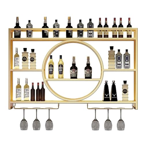 Schwebendes Weinregal mit Glashalter Weinflaschenregal aus Metall Multifunktionales Weinlagerregal Rack Bar Unit Regale für die Heimbar und das Restaurant (Gold/Silber) von Generic
