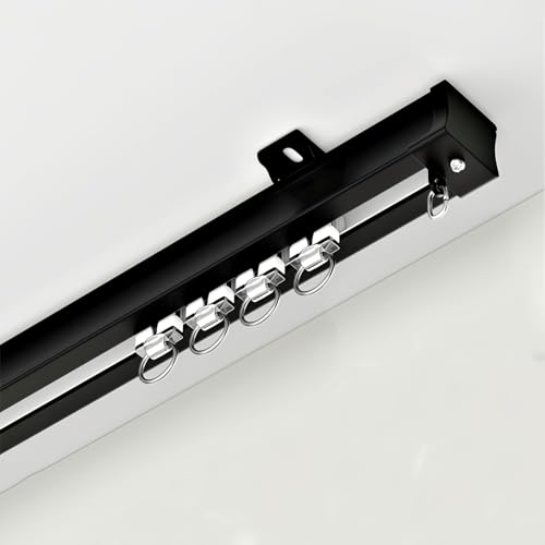 Schwer Vorhangschiene Set, Decken- Und Wandmontierte Hochleistungs-Gardinenstangen, Schiebevorhangschiene Für Wohnzimmer Schlafzimmer(Black,6.6FT/200CM) von Generic