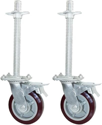 Schwerlast-transportrollen, Gummirollen, Polyurethan-Rollen, Lenkrollen Mit Bremsen, Last 600 Kg, Gerüstrollen, 600 Mm Verlängerungsschrauben, Red, 270X30.5mm von Generic