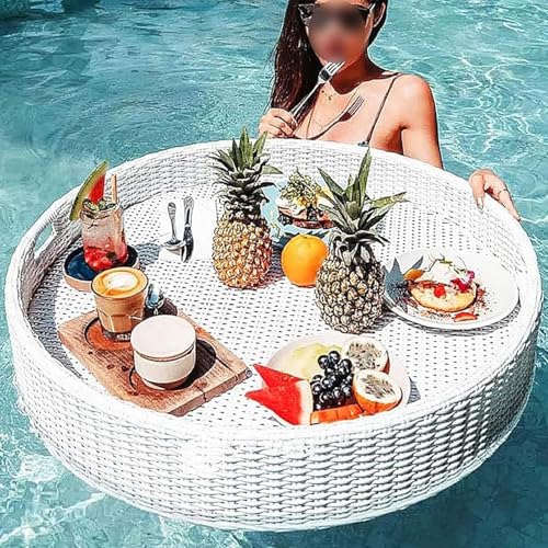 Schwimmbad Schwimmer Buffet Tablett Mode Rattan Weide Getränkehalter Schwimmende Serviertabletts Schwimmer Getränkehalter Mit Griffen Für Villa Hochzeit, D, 60CM von Generic