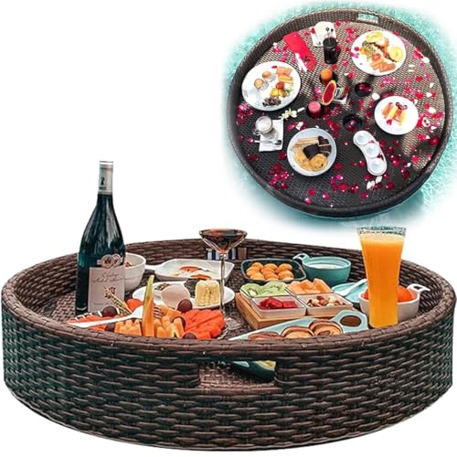 Schwimmendes Serviertablett, rund, for Tischbar, Schwimmbecken for Erwachsene | Schwimmendes Tablett for Servieren von Getränken und Speisen im Pool auf dem Wasser(Brown,Diameter 60cm) von Generic