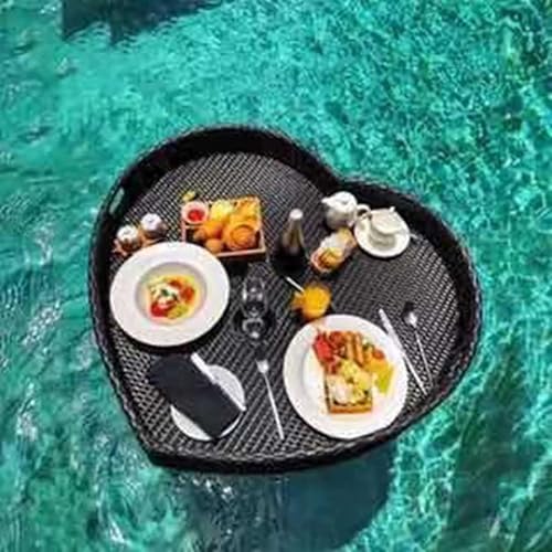 Schwimmendes Tablett in Herzform – für Pool-Spa und Strandpartys – perfekt zum Servieren von Getränken, Brunch und Speisen auf dem Wasser(Black) von Generic