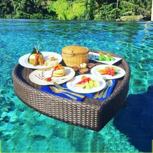 Schwimmendes Tablett in Herzform – für Pool-Spa und Strandpartys – perfekt zum Servieren von Getränken, Brunch und Speisen auf dem Wasser(Brown) von Generic