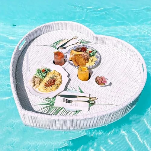 Schwimmendes Tablett in Herzform – für Pool-Spa und Strandpartys – perfekt zum Servieren von Getränken, Brunch und Speisen auf dem Wasser(White) von Generic