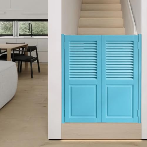 Schwingtür Café-Saloon – Massiv Kiefer, Doppeltür Mit Jalousien-Optik, Selbstschließend, for Eingang, Flur, Büro, Breite 70 × H 90cm(Blau,W:124 x H:90cm) von Generic