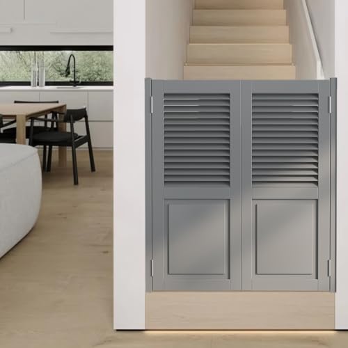 Schwingtür Café-Saloon – Massiv Kiefer, Doppeltür Mit Jalousien-Optik, Selbstschließend, for Eingang, Flur, Büro, Breite 70 × H 90cm(Grau,W:114 x H:90cm) von Generic