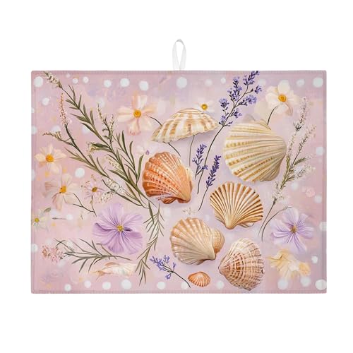 Seashell Abtropfmatten für Küchentheke, Pastell-Blumenmuster, saugfähiges Abtropfgestell, Küsten-Mikrofaser-Trockenunterlage für den Sommer, Heimdekoration, 45,7 x 61 cm Seashell Abtropfmatten für Küchentheke, Pastell-Blumenmuster, saugfähiges Abtropfgestell, Küsten-Mikrofaser-Trockenunterlage für den Sommer, Heimdekoration, 45,7 x 61 cm von Generic