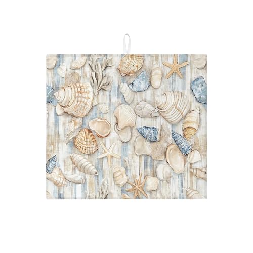 Seashell Abtropfmatten für Küchentheke, nautischer Küstenstrand-Stil, saugfähiges Abtropfgestell, Sommer-Mikrofaser-Trockenunterlage für Arbeitsplatte, 40,6 x 45,7 cm von Generic