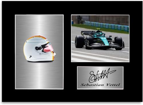 Rennfahrer Sebastian Vettel 2022 Autohelm signiert Foto Display Mount A4 von Generic
