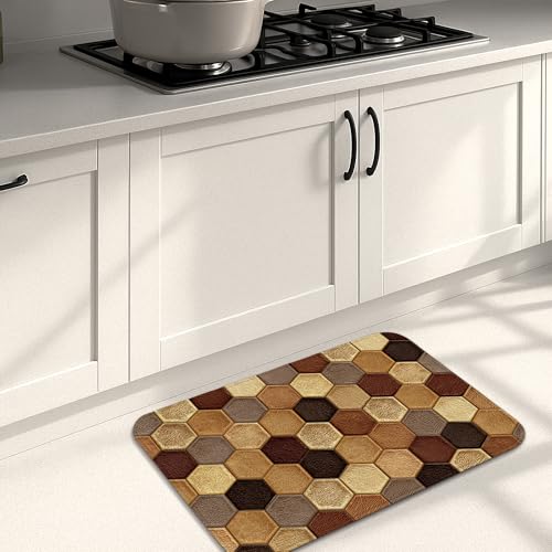 Sechseckige Küchenmatten für Boden, geometrisches Muster, weiche Matten, gepolstert, bequem, waschbar, rutschfest, für Küchenspüle, Waschküche, Badezimmer, 40,6 x 61 cm von Generic
