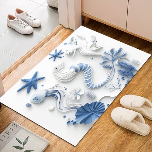 Seepferdchen und Meereslebewesen Teppich Läufer 60x90cm – Blau Seesterne und Muscheln Kurzflor Waschbar Teppich, Pflegeleicht, Extra Weich – Für Flur, Küche, Schlafzimmer Teppiche Seepferdchen und Meereslebewesen Teppich Läufer 60x90cm – Blau Seesterne und Muscheln Kurzflor Waschbar Teppich, Pflegeleicht, Extra Weich – Für Flur, Küche, Schlafzimmer Teppiche von Generic