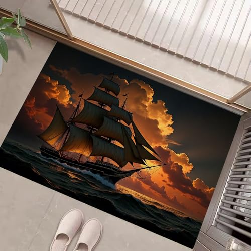 Seesegelboot Schmutzfangmatte Innen 60 X 90 cm, Sonnenuntergang Wolken Fußmatte Innen, rutschfeste Fußmatte Waschbar, Eingangsteppich, Sauberlaufmatte Saugstarke,Türmatte Für Eingang (Dunkelgelb) von Generic