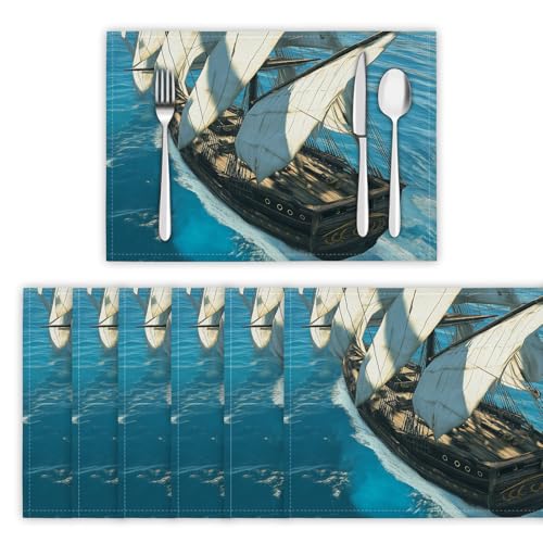 Segelboot Ozean Platzset Abwischbar Tischset Abwaschbar 4 er Set Abgrifffeste Hitzebeständig rutschfest Platzdeckchen für Küche,Zuhause,Restauran,45cmx30cm(Blau) von Generic