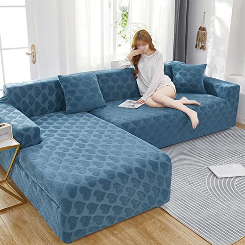 Sektionssofabezug L-Form, Liebessofabezüge Elastischer Verschleißfester Ecksofabezug Chaiselongue Schonbezüge Stuhlschutz 1 2 3 4 5 Sitzer, Für Wohnzimmer Haustiere Kinder, Blue, 2seat:145-185cm von Generic