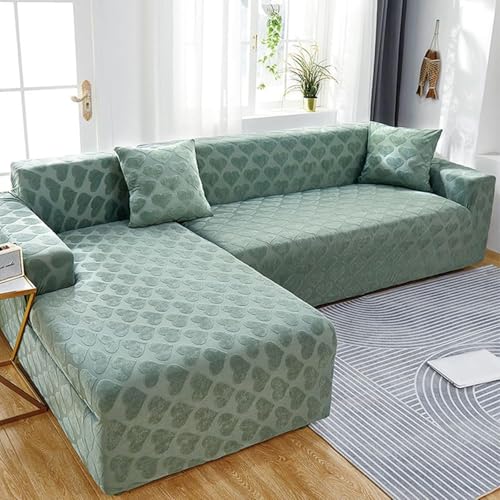 Sektionssofabezug L-Form, Liebessofabezüge Elastischer Verschleißfester Ecksofabezug Chaiselongue Schonbezüge Stuhlschutz 1 2 3 4 5 Sitzer, Für Wohnzimmer Haustiere Kinder, Green, 5seat:300-360cm von Generic