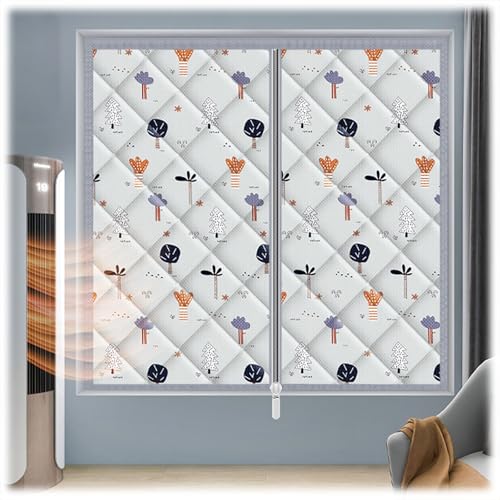 Selbstklebend Isolierter Vorhang-Set Wärmedämmung Winter-Thermo-Fenster-Isolier Um Wind Zu Blockieren, Warm Zu Halten und Schalldicht Reißverschluss, Baumwollvorhänge(Hellgrau,130 * 60) von Generic