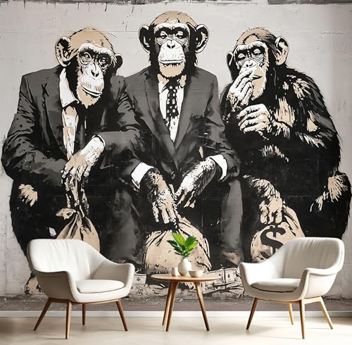 Selbstklebende Tapete Abstrakter Gorilla – Abnehmbare Wandtapete Für Wohnzimmer Schlafzimmer, Dauerhaft, Graffiti-Kunst Wanddeko 250X175Cm Seidentapete - Grau von Generic