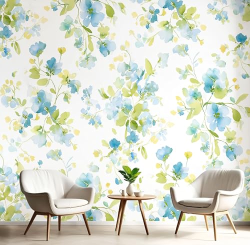 Selbstklebende Tapete Aquarellblumen – Abnehmbare Wandtapete Für Wohnzimmer Schlafzimmer, Dauerhaft, Einfache Blumen Wanddeko 350×256Cm Seidentapete - Blaugrün Selbstklebende Tapete Aquarellblumen – Abnehmbare Wandtapete Für Wohnzimmer Schlafzimmer, Dauerhaft, Einfache Blumen Wanddeko 350×256Cm Seidentapete - Blaugrün von Generic