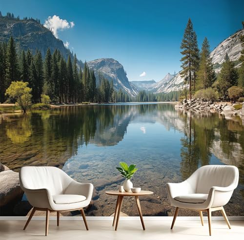 Selbstklebende Tapete Berge Seen – Abnehmbare Wandtapete Für Wohnzimmer Schlafzimmer, Dauerhaft, Dschungel-Naturlandschaft Wanddeko 450X315Cm Seidentapete - Himmelblau von Generic
