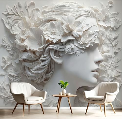 Selbstklebende Tapete Blumen, Frau – Abnehmbare Wandtapete Für Wohnzimmer Schlafzimmer, Wasserdicht, Dauerhaft, Gipsreliefkunst Wanddeko 308X220Cm Seidentapete - Elfenbein von Generic
