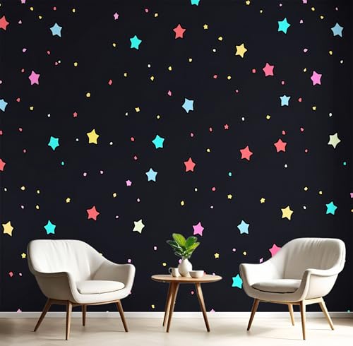 Selbstklebende Tapete Bunte Sterne – Abnehmbare Wandtapete Für Wohnzimmer Schlafzimmer, Dauerhaft, Niedlicher Cartoon-Stil Wanddeko 250X175Cm Seidentapete - Schwarz Selbstklebende Tapete Bunte Sterne – Abnehmbare Wandtapete Für Wohnzimmer Schlafzimmer, Dauerhaft, Niedlicher Cartoon-Stil Wanddeko 250X175Cm Seidentapete - Schwarz von Generic