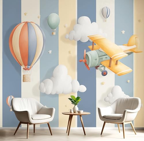 Selbstklebende Tapete Cartoon Wolke Heißluftballon – Abnehmbare Wandtapete Für Wohnzimmer Schlafzimmer, Dauerhaft, Niedliche Einfache Streifen Wanddeko 350×256Cm Seidentapete - Blau Selbstklebende Tapete Cartoon Wolke Heißluftballon – Abnehmbare Wandtapete Für Wohnzimmer Schlafzimmer, Dauerhaft, Niedliche Einfache Streifen Wanddeko 350×256Cm Seidentapete - Blau von Generic