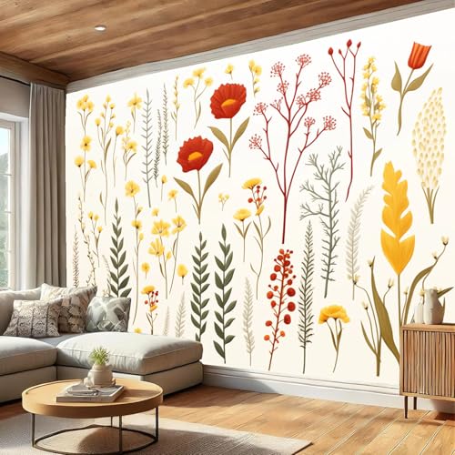 Selbstklebende Tapete Pastoralstil – Abnehmbare Wandtapete Für Wohnzimmer Schlafzimmer, Dauerhaft, Blumen Pflanzen Wanddeko 350×256Cm Seidentapete - Creme von Generic