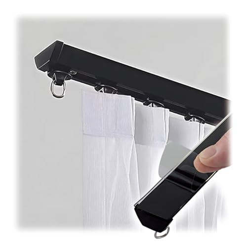 Selbstklebende Vorhangschiene Ultradünne Gardinenschiene Raumteiler Gardinenstange Vorhangstange Aluminium für Wohnzimmer(Black,90cm-35.4in) von Generic