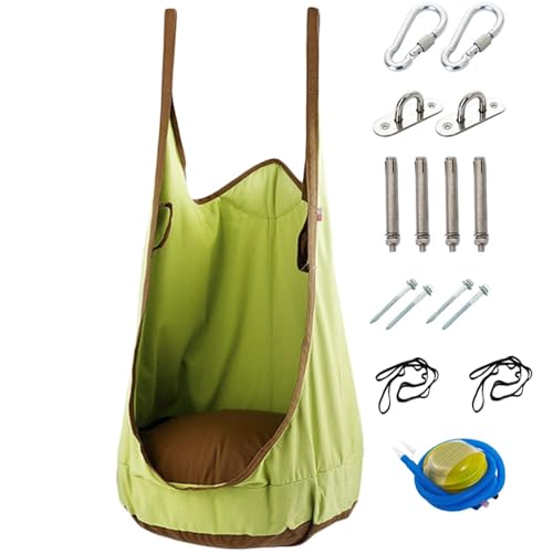 Sensory Pod-Schaukelstuhl, Hängematten-Schaukelsitz, Verbesserter Hängepod-Schaukelstuhl aus Baumwolle mit aufblasbarem Kissen und sämtlichem Zubehör, Tragkraft 120 kg, for Spielzimmer(Green) von Generic