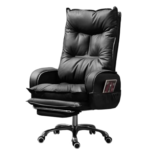 Sessel mit Rollen Büro Loungesessel aus PU Leder und Latex, Relaxsessel mit Explosionsgeschützter Stange der Stufe 3 und Verstellbarer Rückenlehne, Platzsparend(Black) von Generic