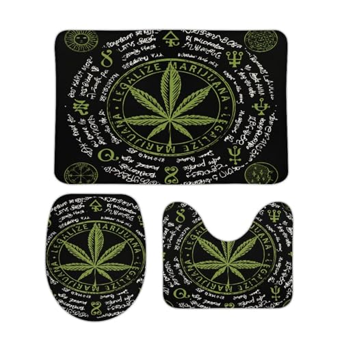 Set 3 Teilig Badvorleger Cooles Vintage Weed Marihuana Rauch Teppiche Und Toilettendeckel Wasserabsorbierend Weiche Badgarnitur Badematten, Für Wc-Sitz Bezug, Badewanne, Wohnzimmer von Generic