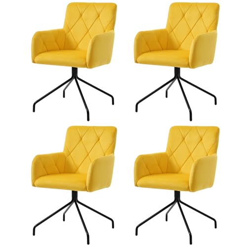 Set Esszimmerstühle mit Rautenmuster Lounge-Stuhl mit 4 Metallbeinen Gepolsterter Sessel für Wohnzimmer Shlafzimmer Arbeitzimmer und Schreibtisch Armlehnstuhl 4-teilig Hellgelb von Generic