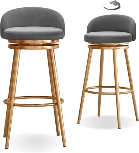 Set Mit 2 Barhockern 360° Drehbare Barstühle Mit Weich Gepolstertem Sitz, Metallbeine Barhocker Lasten Bis Zu 200 Kg, Grey, Gold von Generic