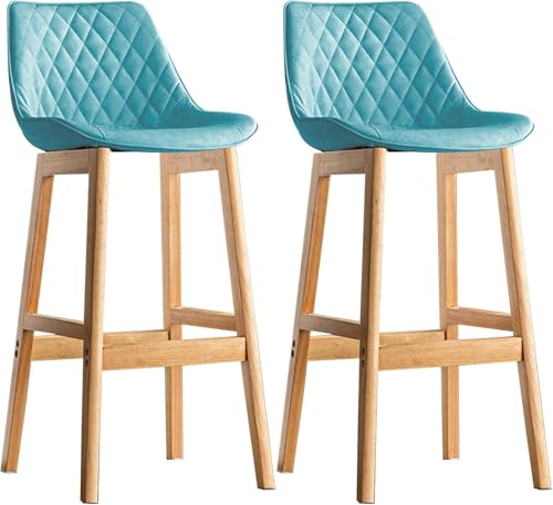Set Mit 2 Barhockern Aus Massivholz Für Die Küchenarbeitsplatte Barhocker Mit Sitz Aus Kunstleder Bauernhaus Gepolsterte Hocker, Blue, 71cm von Generic