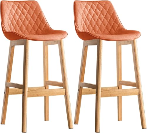 Set Mit 2 Barhockern Aus Massivholz Für Die Küchenarbeitsplatte Barhocker Mit Sitz Aus Kunstleder Bauernhaus Gepolsterte Hocker, Orange, 61cm von Generic