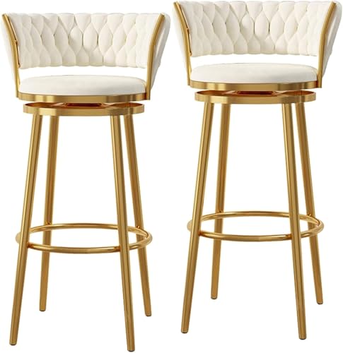 Set Mit 2 Drehbaren Barhockern, Stühlen Mit Geschwungener Rückenlehne Und Fußstütze, Luxus-barhockern Aus Samt Moderner Home Bar Kücheninselhocker, White, 75cm(29.52'') von Generic