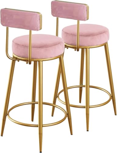 Set Mit 2 Frühstücks-barstühlen Samt Gepolsterter Sitz Metallbeine Theke Frühstückshocker Für Bar, Theke, Küche Und Zuhause, Pink von Generic