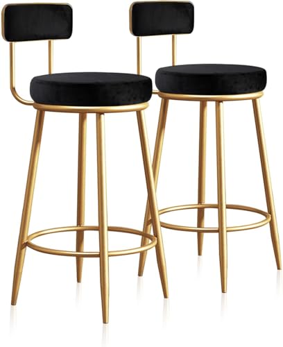 Set Mit 2 Frühstückshockern Aus Samt Hohe Barstühle Metallbeine Rückenlehne Für Kücheninseln/Home Bar 65cm Küchenarbeitstische Stühle, Black, 4pcs von Generic