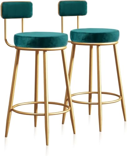 Set Mit 2 Frühstückshockern Aus Samt Hohe Barstühle Metallbeine Rückenlehne Für Kücheninseln/Home Bar 65cm Küchenarbeitstische Stühle, Green, 4pcs von Generic