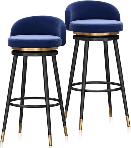 Set Mit 2 Modernen Drehbaren Barhockern Aus Samt Gepolsterter Barstuhl Mit Rückenlehne, Fußstütze Mit Runder Theke Islds Hocker Für Pub Home, Blue, Black Set Mit 2 Modernen Drehbaren Barhockern Aus Samt Gepolsterter Barstuhl Mit Rückenlehne, Fußstütze Mit Runder Theke Islds Hocker Für Pub Home, Blue, Black von Generic