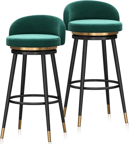 Set Mit 2 Modernen Drehbaren Barhockern Aus Samt Gepolsterter Barstuhl Mit Rückenlehne, Fußstütze Mit Runder Theke Islds Hocker Für Pub Home, Green, Black von Generic