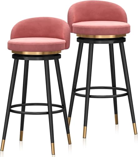 Set Mit 2 Modernen Drehbaren Barhockern Aus Samt Gepolsterter Barstuhl Mit Rückenlehne, Fußstütze Mit Runder Theke Islds Hocker Für Pub Home, Pink, Black Set Mit 2 Modernen Drehbaren Barhockern Aus Samt Gepolsterter Barstuhl Mit Rückenlehne, Fußstütze Mit Runder Theke Islds Hocker Für Pub Home, Pink, Black von Generic