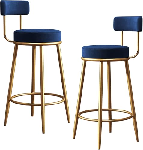 Set Mit 2 Theken-barstühlen Frühstücksbar Küchenhocker Aus Samt Gepolsterte Barhocker Mit Rückenlehne Und Fußstütze Für Esszimmer Pub Casual Cafe, Blue, Sit Height 75CM Set Mit 2 Theken-barstühlen Frühstücksbar Küchenhocker Aus Samt Gepolsterte Barhocker Mit Rückenlehne Und Fußstütze Für Esszimmer Pub Casual Cafe, Blue, Sit Height 75CM von Generic