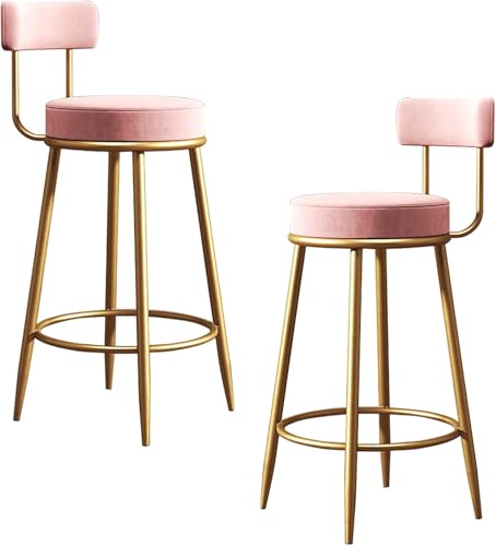 Set Mit 2 Theken-barstühlen Frühstücksbar Küchenhocker Aus Samt Gepolsterte Barhocker Mit Rückenlehne Und Fußstütze Für Esszimmer Pub Casual Cafe, Pink, Sit Height 75CM Set Mit 2 Theken-barstühlen Frühstücksbar Küchenhocker Aus Samt Gepolsterte Barhocker Mit Rückenlehne Und Fußstütze Für Esszimmer Pub Casual Cafe, Pink, Sit Height 75CM von Generic