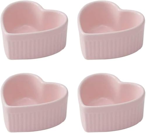 Set Mit 4 Herzförmigen Keramik-Porzellan-backformen Hochtemperatur-ofenschüssel Zum Backen Von Kuchen Marmeladen Souffle Crème Brûlée, Pink von Generic