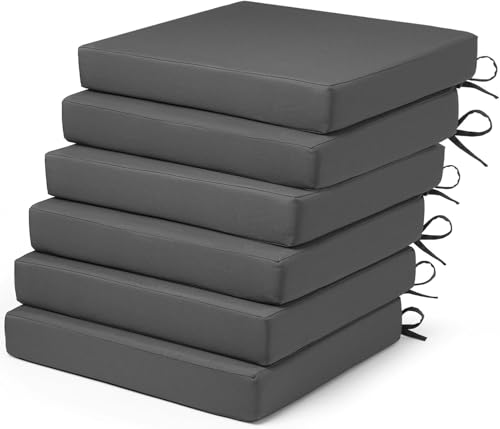Set für den Außenbereich, wasserdichte Schaumstoff Sitzkissen Outdoor, Garten Sitzpolster Stuhl, Terrassenstuhl mit Bändern, Esszimmerstuhl Stuhlauflage(Gray,18.5X16X3-6 Pack) von Generic