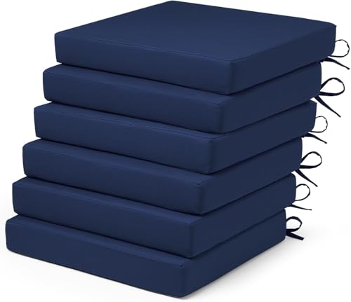 Set für den Außenbereich, wasserdichte Schaumstoff Sitzkissen Outdoor, Garten Sitzpolster Stuhl, Terrassenstuhl mit Bändern, Esszimmerstuhl Stuhlauflage(Navy,18.5X16X3-6 Pack) von Generic