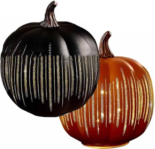 Set mit 2 Beleuchteten Sternennacht-Kürbissen aus Glas | Kürbisse mit funkelnden Lichtern als Halloween-Dekoration | Herbst- und Erntedankdekorationen für den Tisch zu Hause oder im Landhausstil von Generic